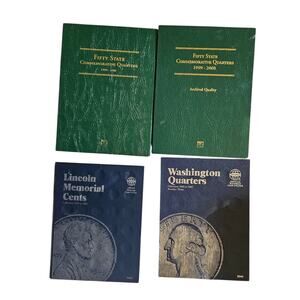 Coin Collection Folder Lot of 4 State Quarters Lincoln Cents Washington Quarters